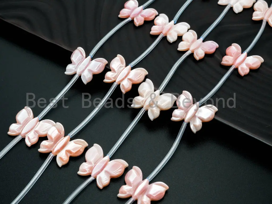 Light Pink MOP Carved Butterfly Beads, 16x20mm, Sku#T101