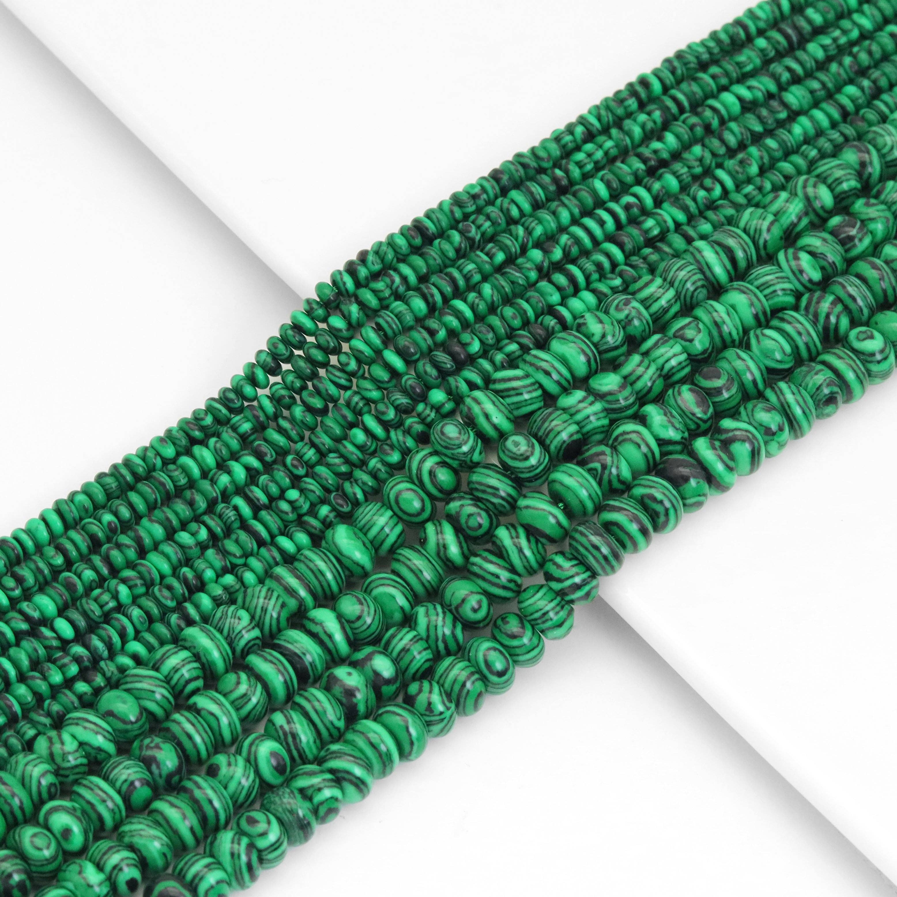Rondelle Smooth Malachite Jasper Beads, Sku#U1950
