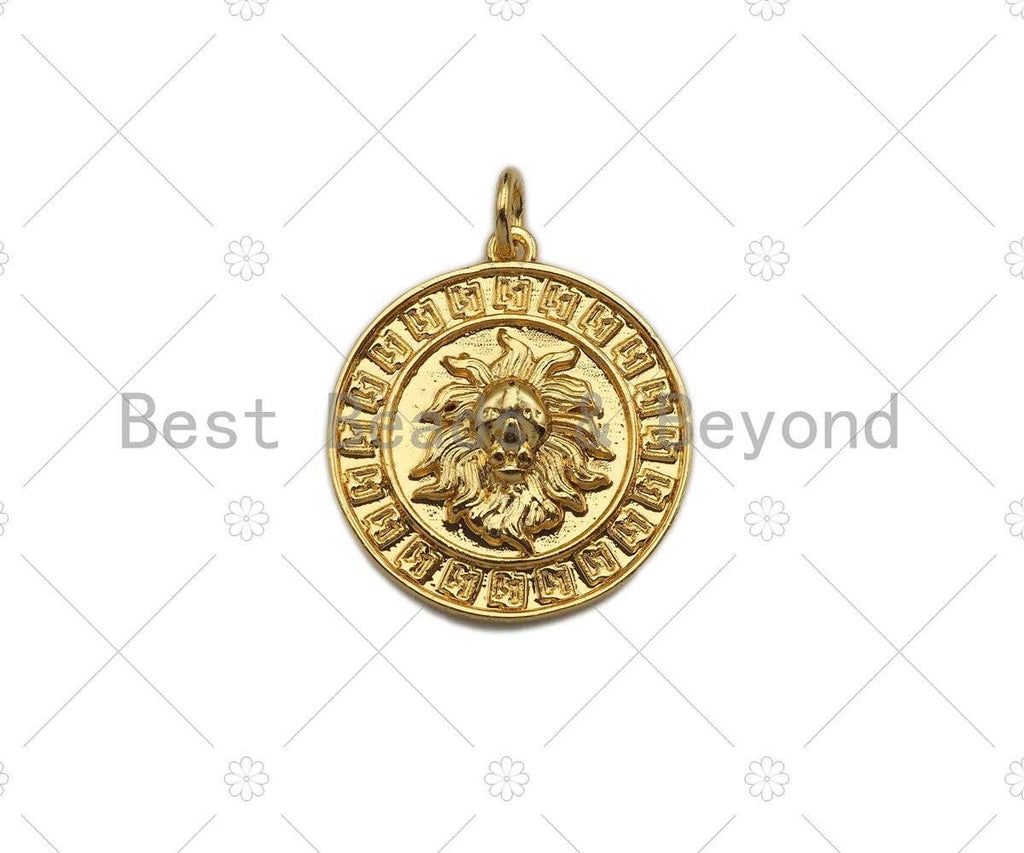 Dainty Gold Embossment Lion Head Shape Charms, Dainty Charms, Gold Pendant,Lion Head Necklace Charms, 19x21mm, Sku#F1323