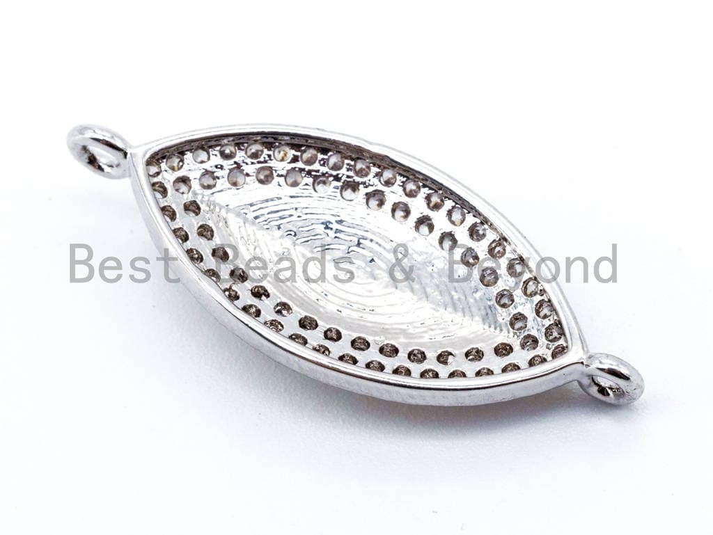 CZ Micro Pave Evil Eye Connector with Abalone Shell, Cubic Zirconia Space Connector, CZ Abalone Stone Charm 11x27mm, 1pc/2pcs,SKU#E296C