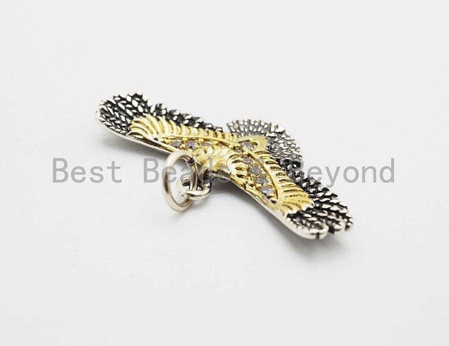 American Eagle Charm, CZ Antique Gold & Silver EAGLE Pendant/Charm, Cubic Zirconia Micro Pave Eagle Pendant Charm, 13x27mm, sku#Y114