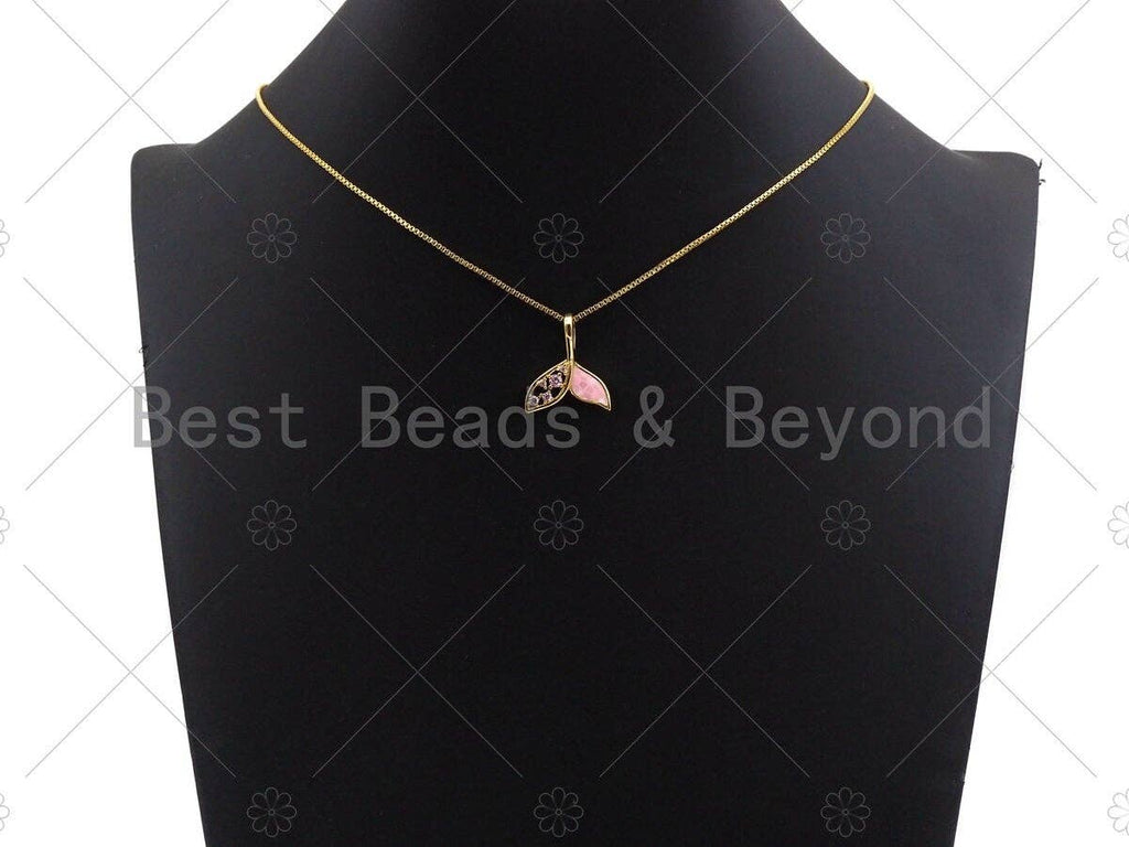 Cute Shark Tale Pink Pendant/Charm, Pink Mother-of-pearl  Pendant, Cubic Zirconia Pendant, Gold Tone, 18x21mm, Sku#LK69