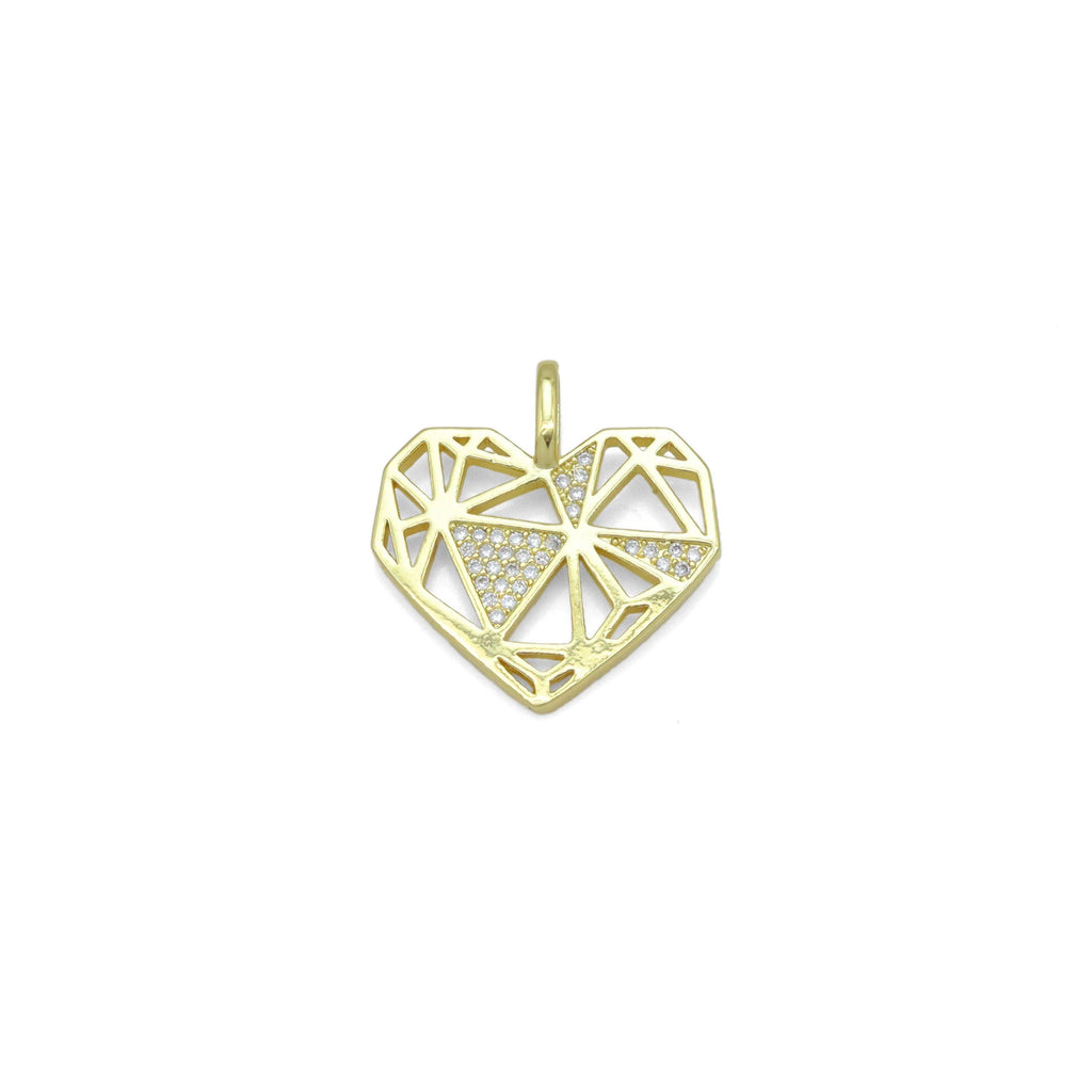Gold Clear CZ Geometric Diamond Heart Shape Charm Pendant, Sku#LK983
