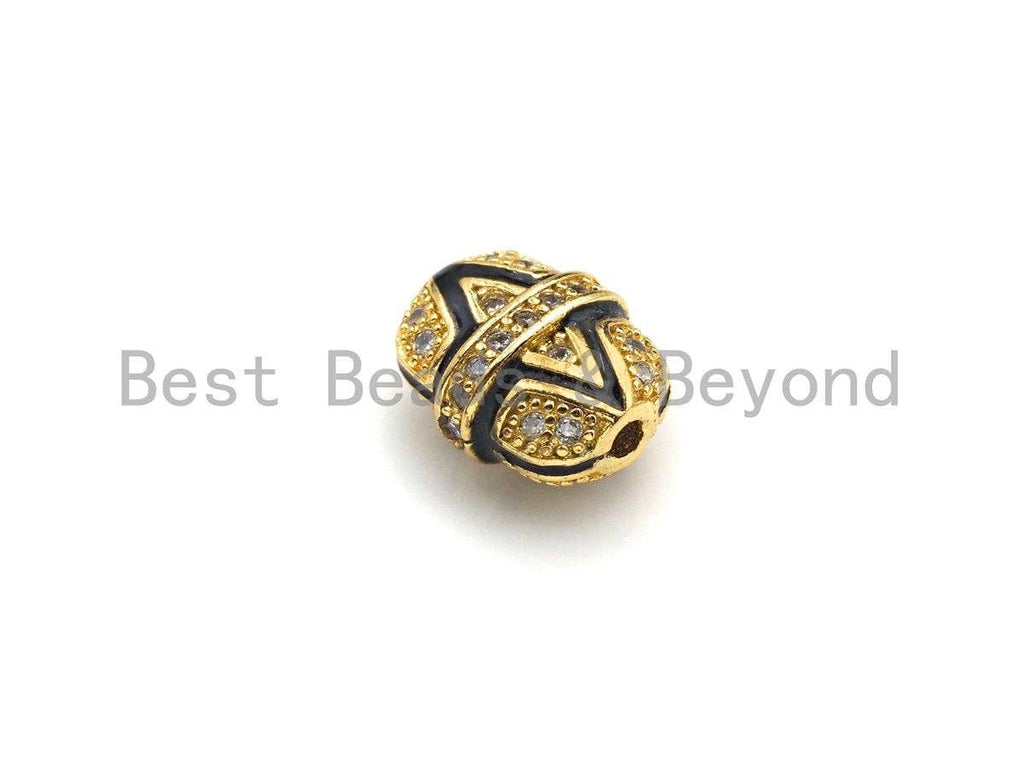 CZ Pave Barrel beads, Barrel Tube Cubic Zirconia Spacer Beads, Gold/Silver Finish, 9x11mm, sku#Z933