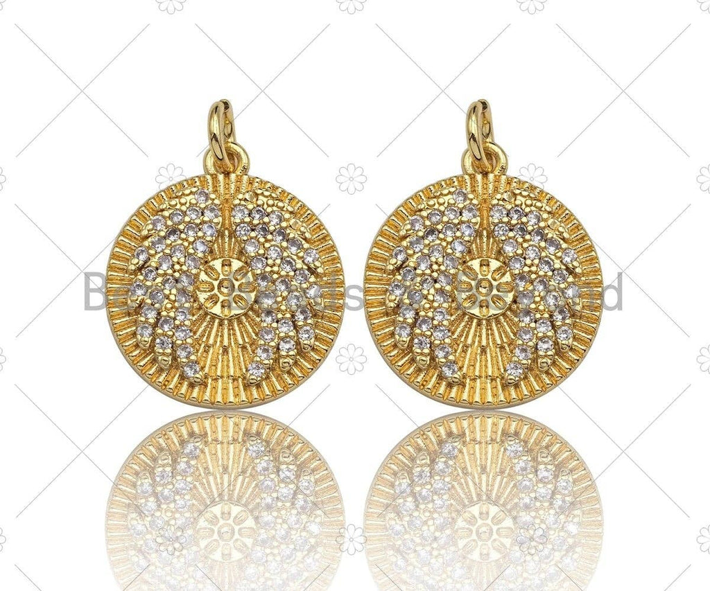Angel Wing On Round Coin Charms, 15/19mm, Sku#Z1177