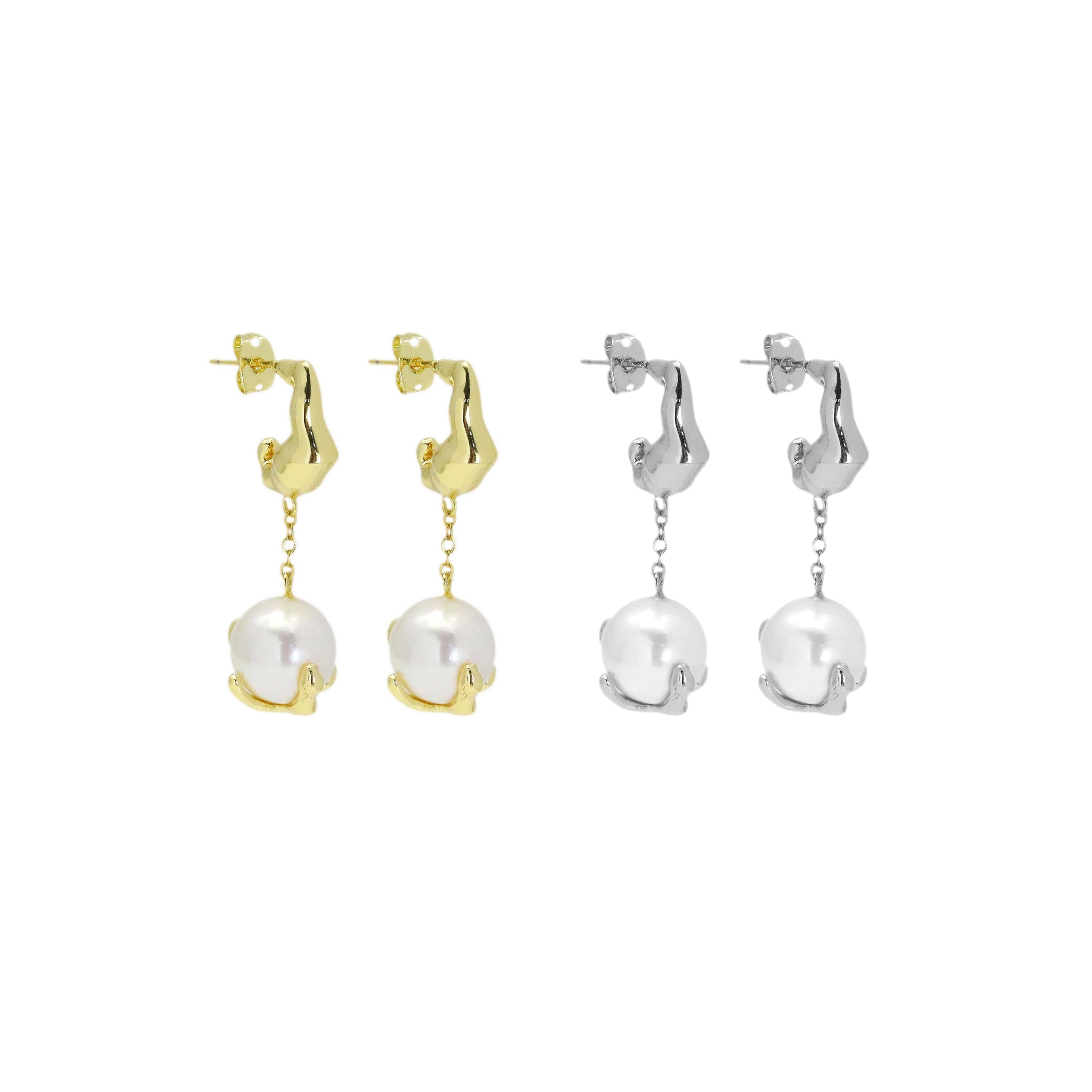 Chunky Hoop White Pearl Earrings, Sku#ZX197