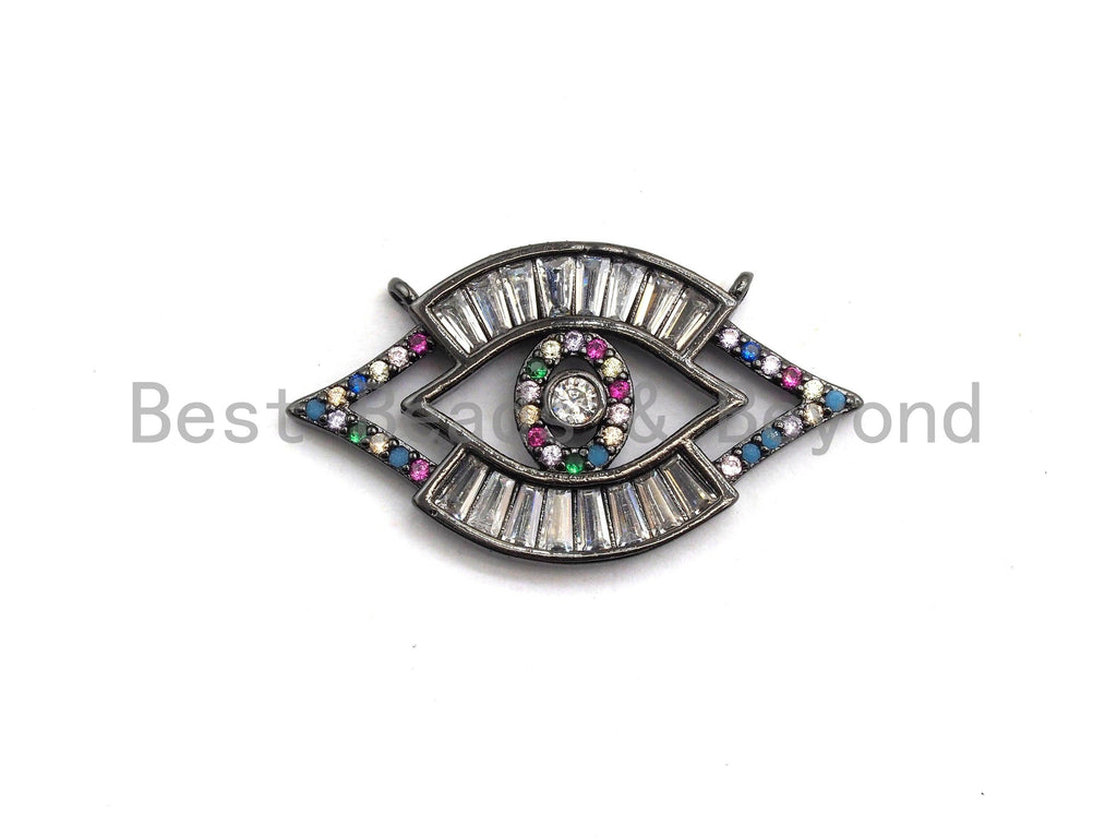 Colorful CZ Micro Pave Evil Eye Pendant with Baguette cz, Colorful CZ,Cubic Zirconia Pendant,17x30mm, 1pc/5pcs, sku#F743