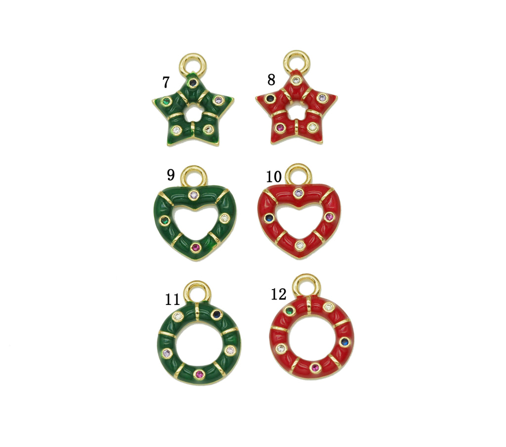 CZ Enamel Star Heart Round Charm, Sku#JL117