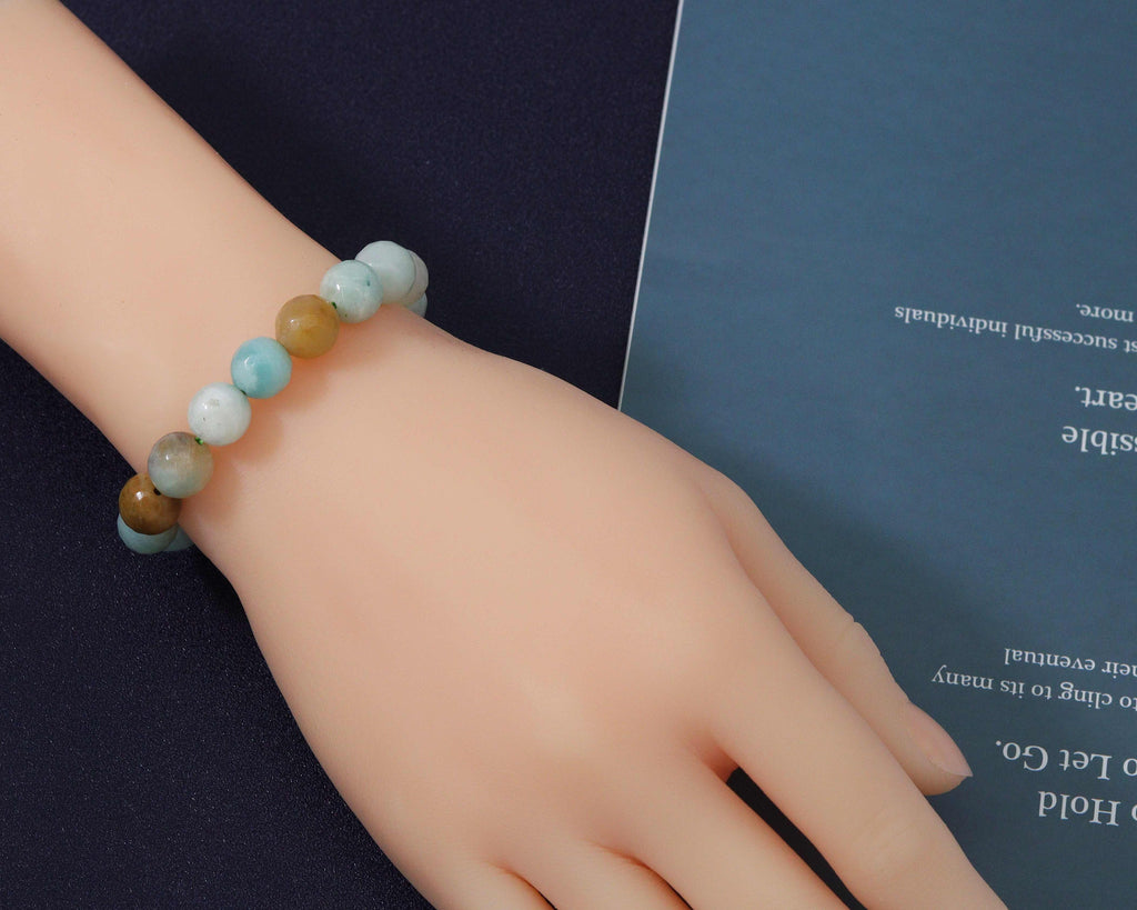 Round Faceted Amazonite Stretchy Bracelet, Sku#EF113