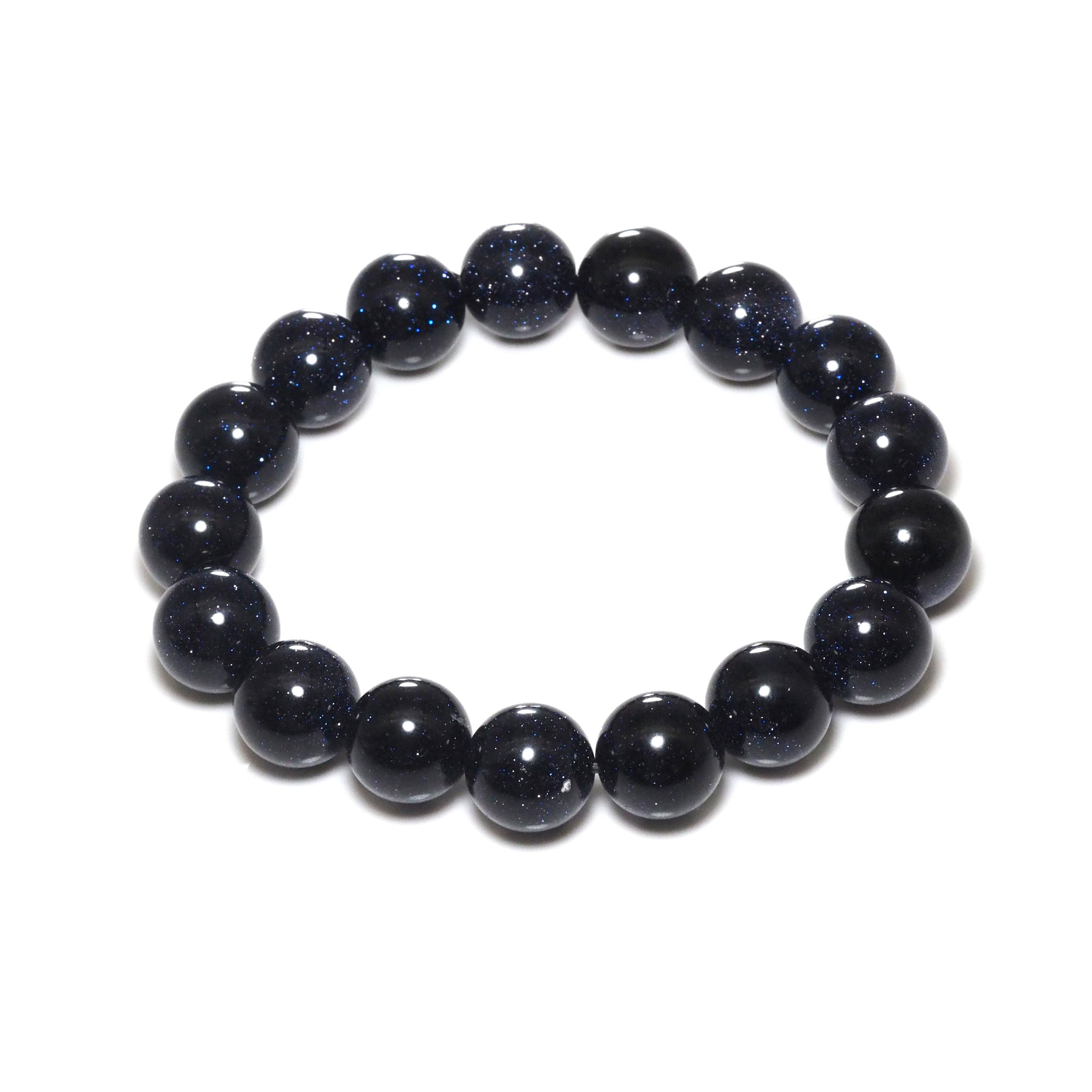 Blue Goldstone Round Smooth Stretchy Bracelet, Sku#EF299