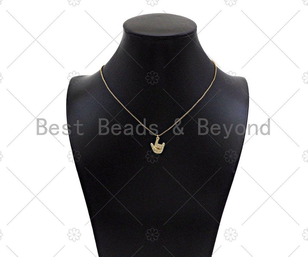 CZ Micro Pave Love You Gesture Shape Pendant,18k Gold Charm, Necklace Bracelet Charm Pendant, 15x13mm,Sku#JL48