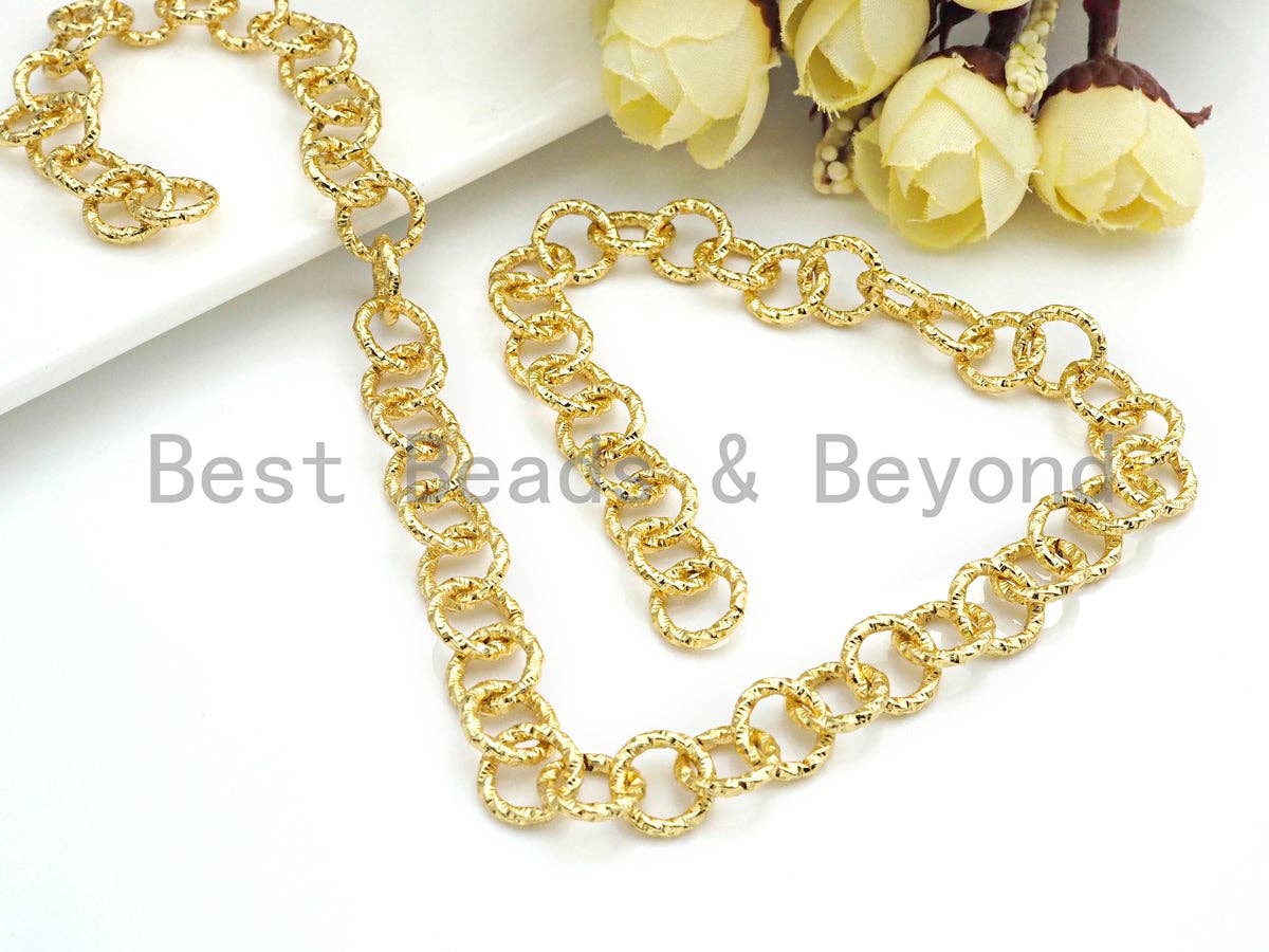 11mm Chunky Linked Chain by Yard, Gold Brass Chain, E508