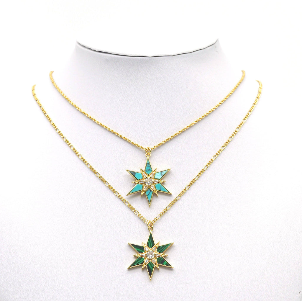Abalone Turquoise Malachite North Star Charm, Sku#L683