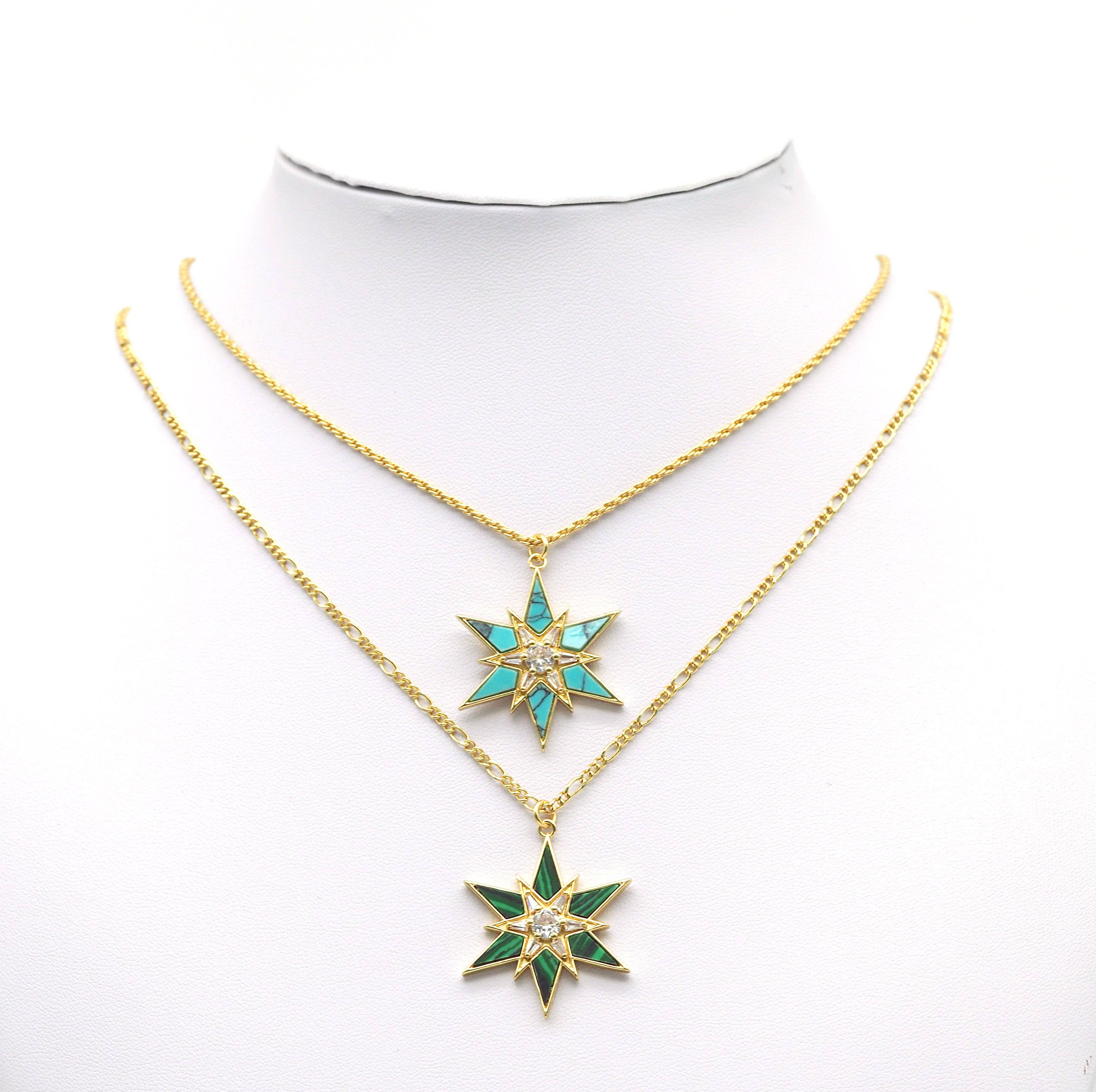 Abalone Turquoise Malachite North Star Charm, Sku#L683
