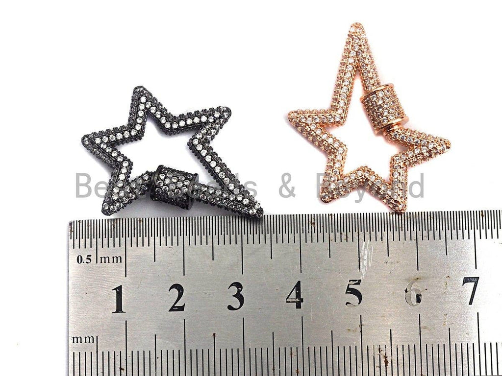 Fully Cz Micro pave Star Clasp, CZ Pave Clasp, Gold/Silver/Rose Gold/Gunmetal Carabiner Clasp, 33x24mm, sku#K75