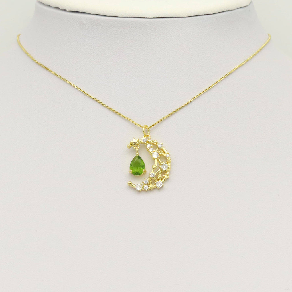 Fancy Cresent Moon With Clear Green Teardrop Pendant Charm, Sku#LK942