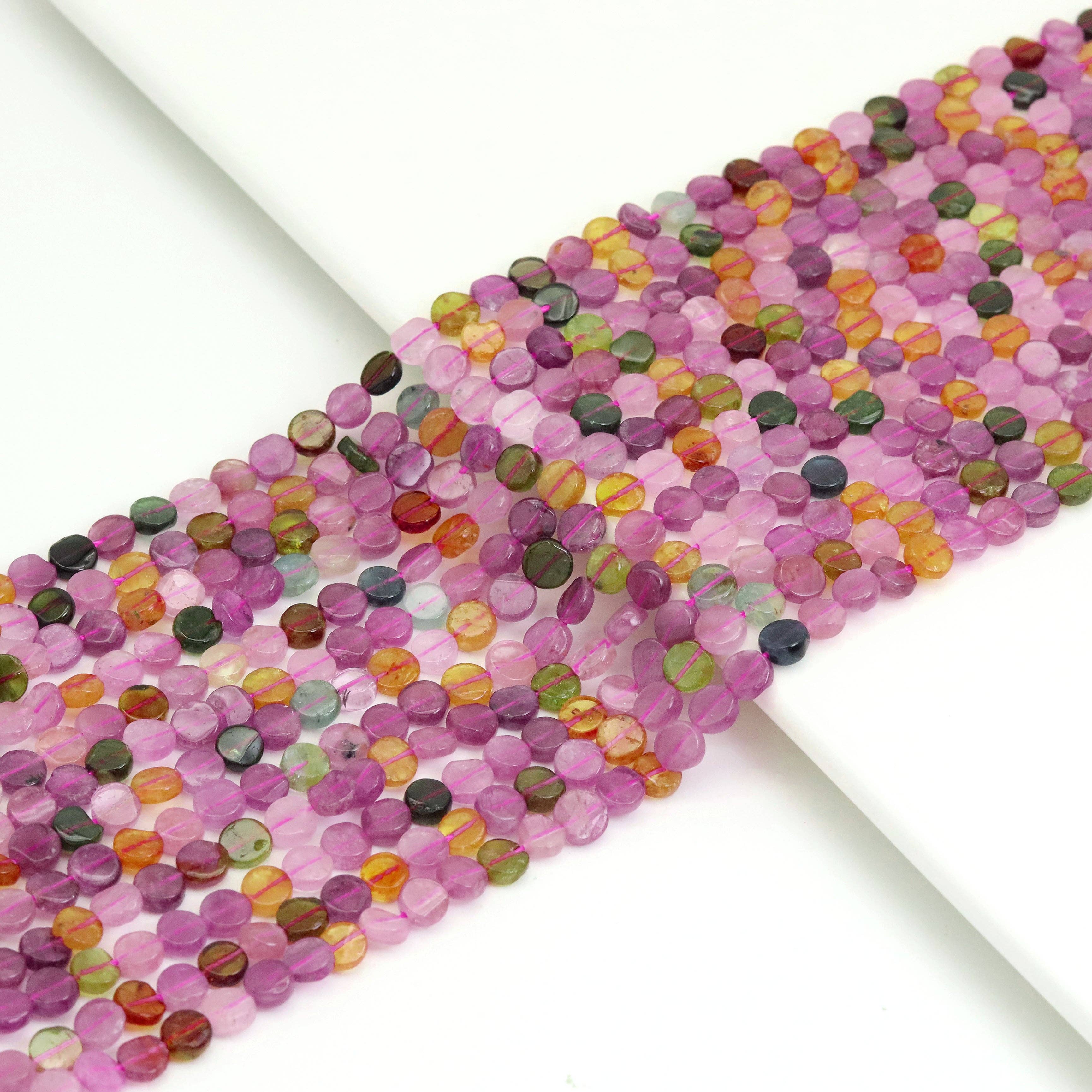 5mm Multicolor Tourmaline Flat Coin Beads, Sku#U1936