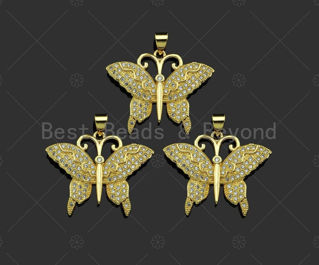 Gold Filled CZ Micro Pave Butterfly Shape Pendant, 18K Gold Filled Butterfly Charm, Necklace Bracelet Charm Pendant,28x23mm,Sku#LD92