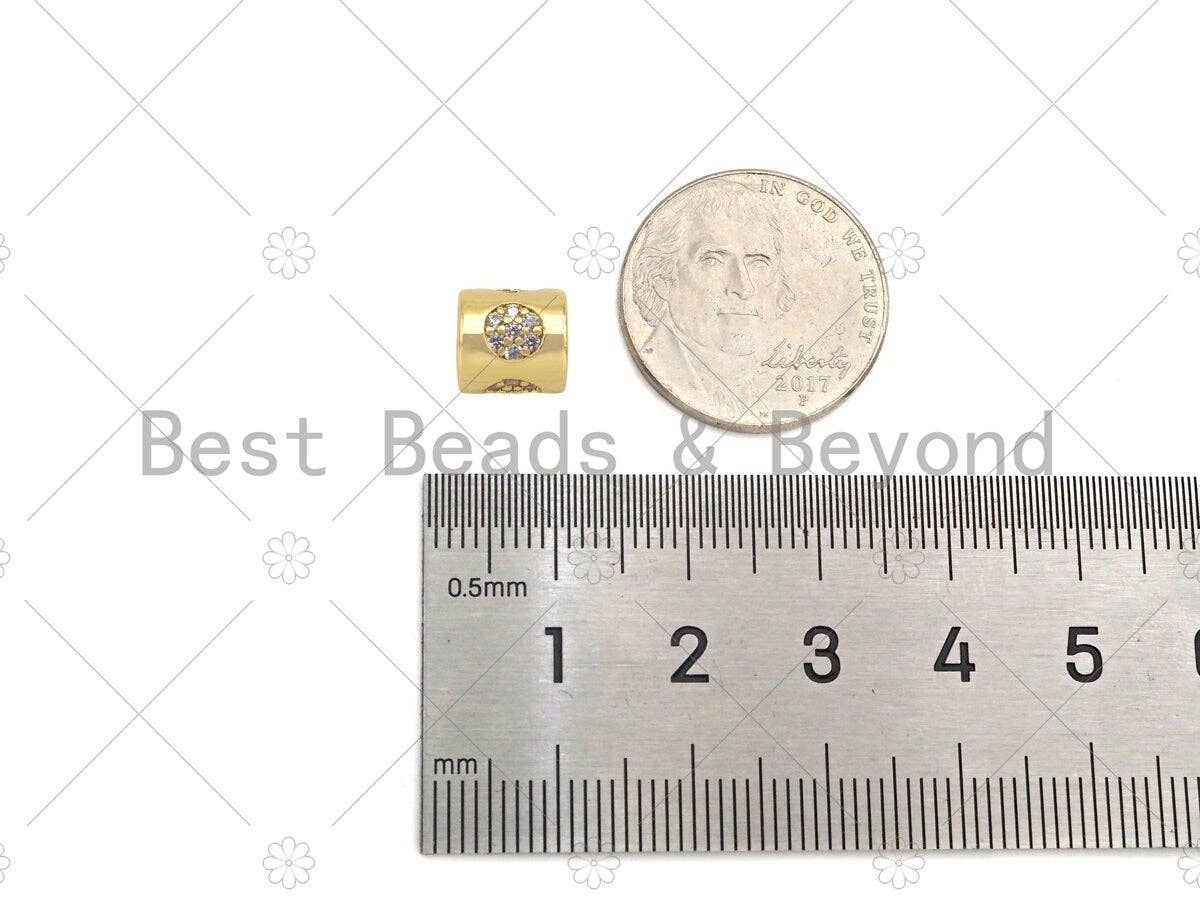 CZ Micro Pave Circle On Large Hole Tube Spacer Beads, Sku#C118