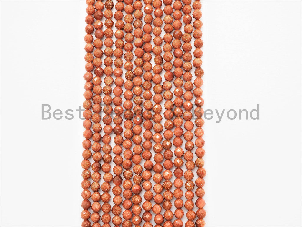 2mm/3mm/4mm High Quality Round Faceted Goldstone Beads, Shiny Tiny Gemstone Beads, Sparkling Golden Brown Beads, 15inch strand, SKU#U365