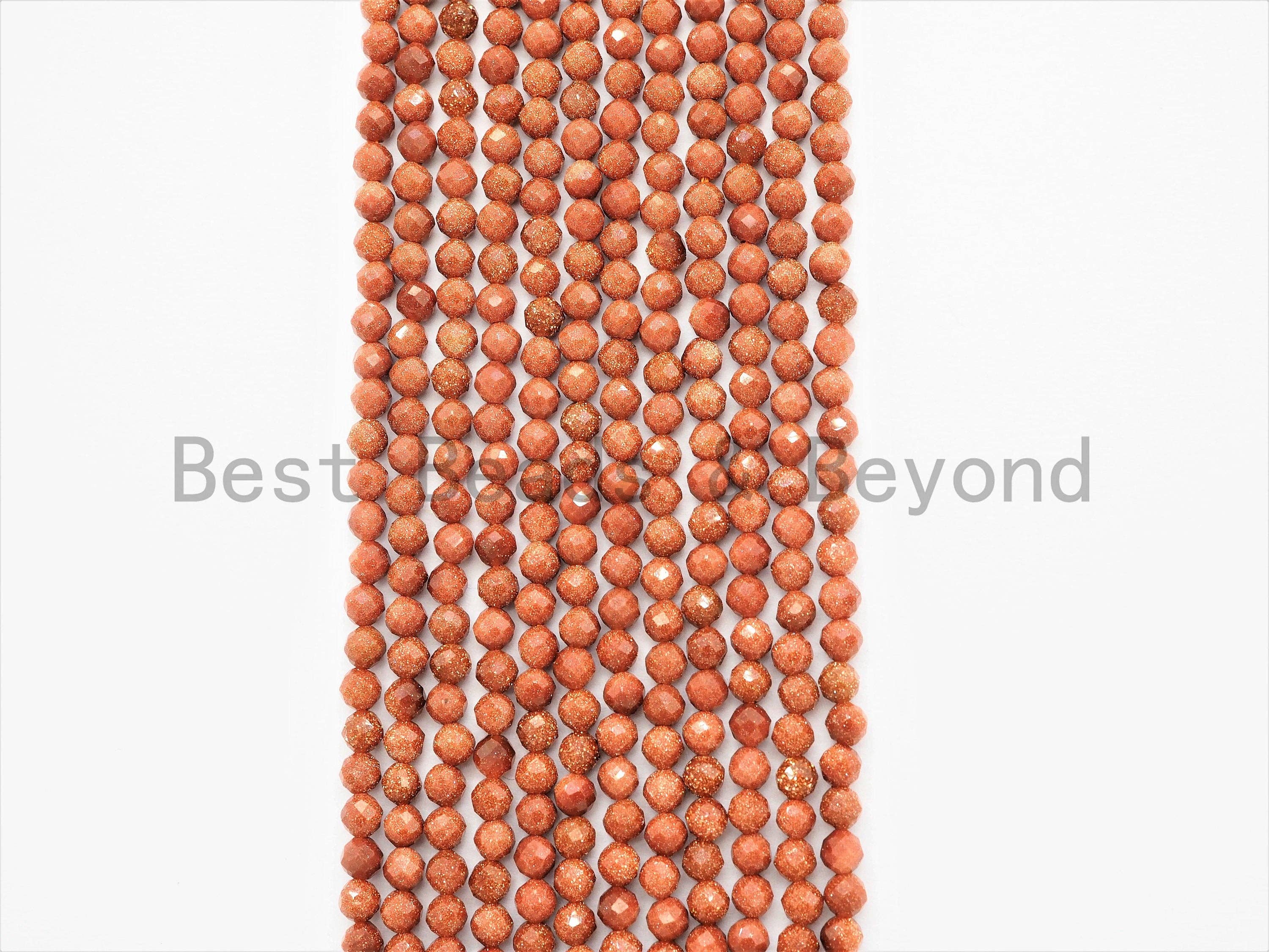 2mm/3mm/4mm High Quality Round Faceted Goldstone Beads, Shiny Tiny Gemstone Beads, Sparkling Golden Brown Beads, 15inch strand, SKU#U365