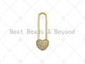 18K Gold CZ Micro Pave Heart Lock Pendant, CZ Micro Pave Heart pendant, Lock Pave pendant, 11x34mm, sku#LK16