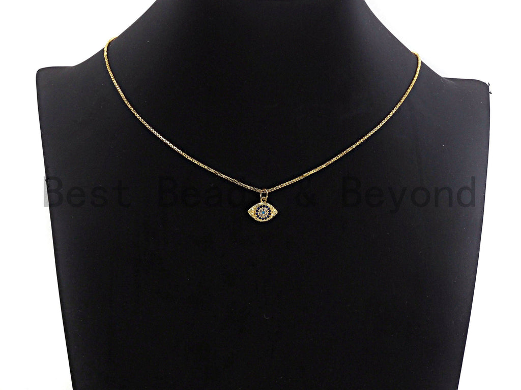 Cobalt CZ Micro Pave Oval Evil Eye Shape Pendant,Cubic Zirconia Oval Charm,Gold/Silver Tone,11x13mm,sku#Y225