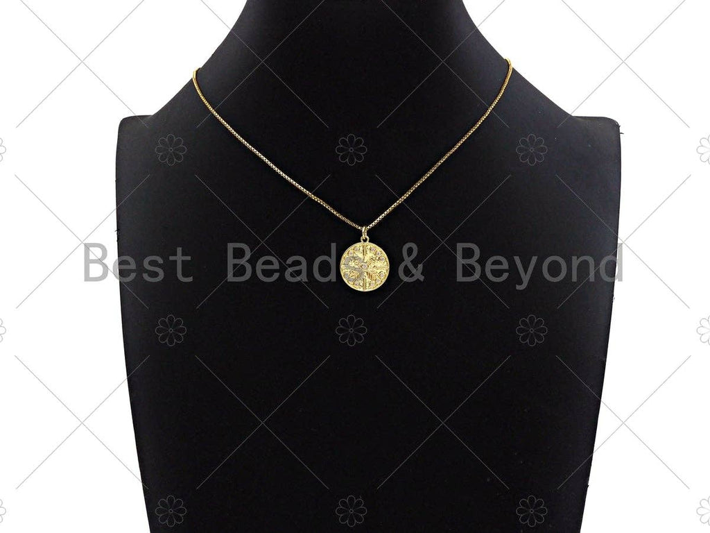 CZ Micro Pave Cross Arrows On Round Coin Pendant/Charm,Cubic Zirconia Charm, Necklace Bracelet Charm Pendant,18x20mm, Sku#L413