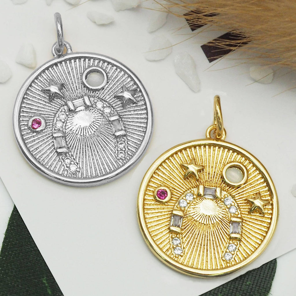CZ Star On Round Coin Charm, Sku#Z1435