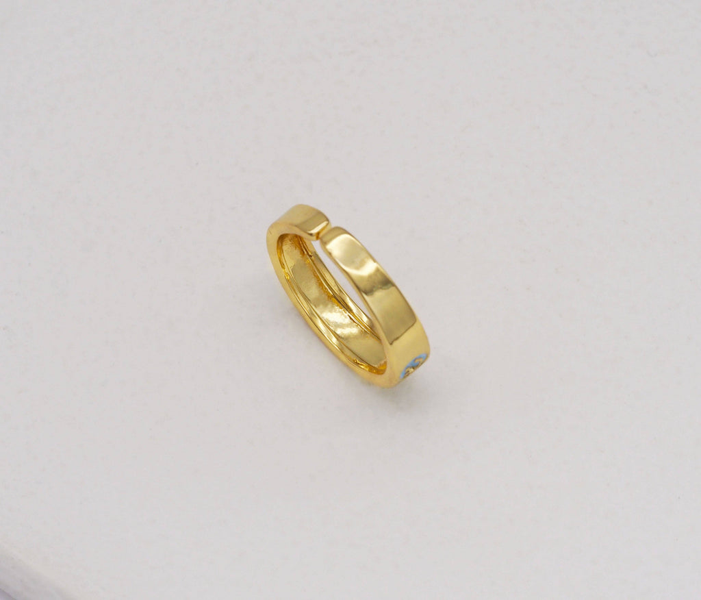 Enamel Smiley Face Adjustable Ring, Sku#B229