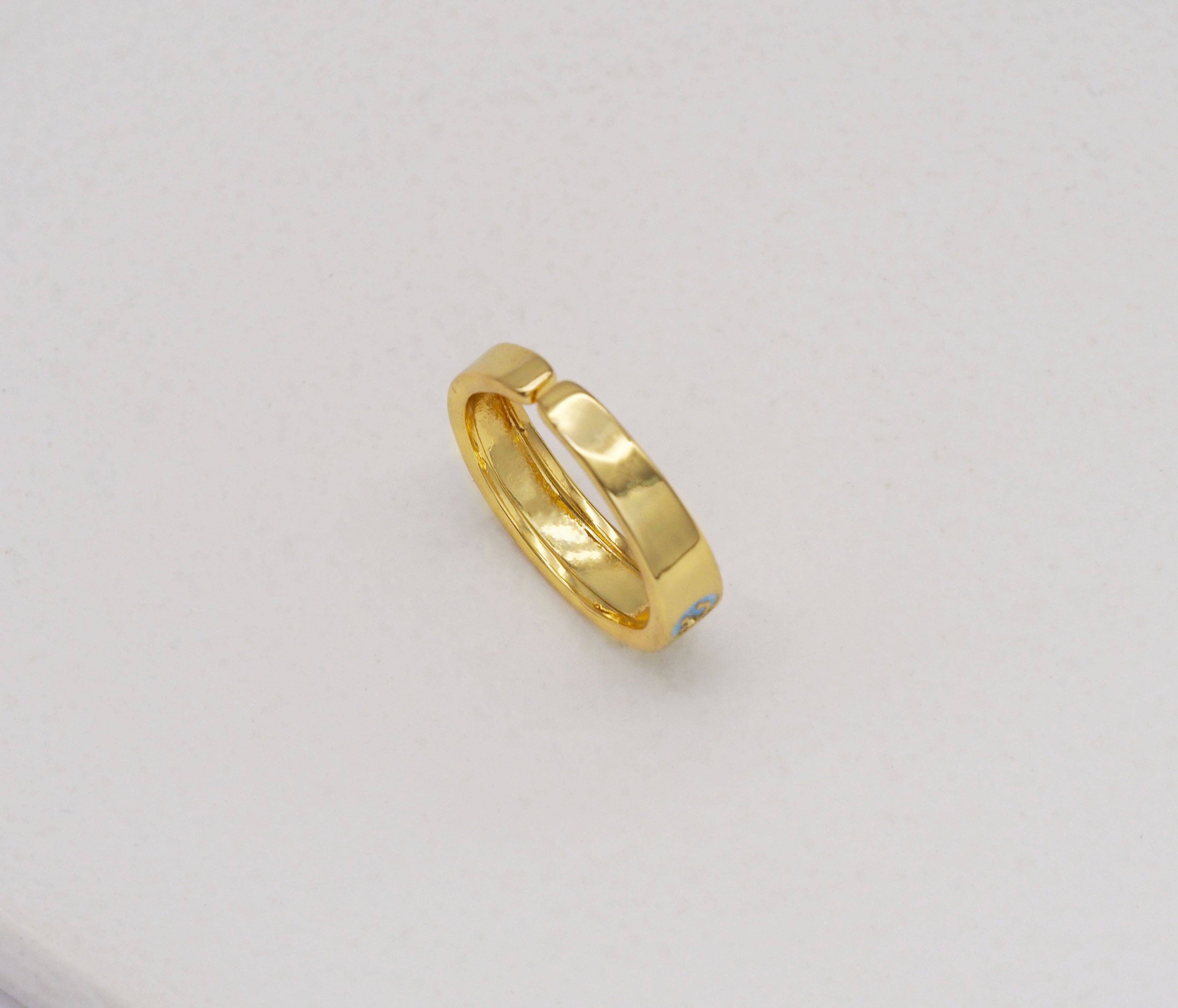 Enamel Smiley Face Adjustable Ring, Sku#B229