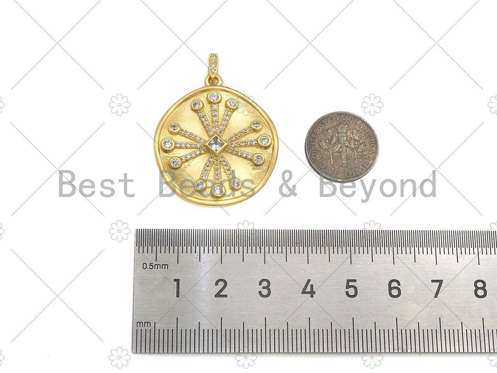 Big CZ Micro Pave Flower On Round Shape Pendant/Charm,Cubic Zirconia Medallion Charm, Necklace Bracelet Charm Pendant,29x33mm, Sku#Y409