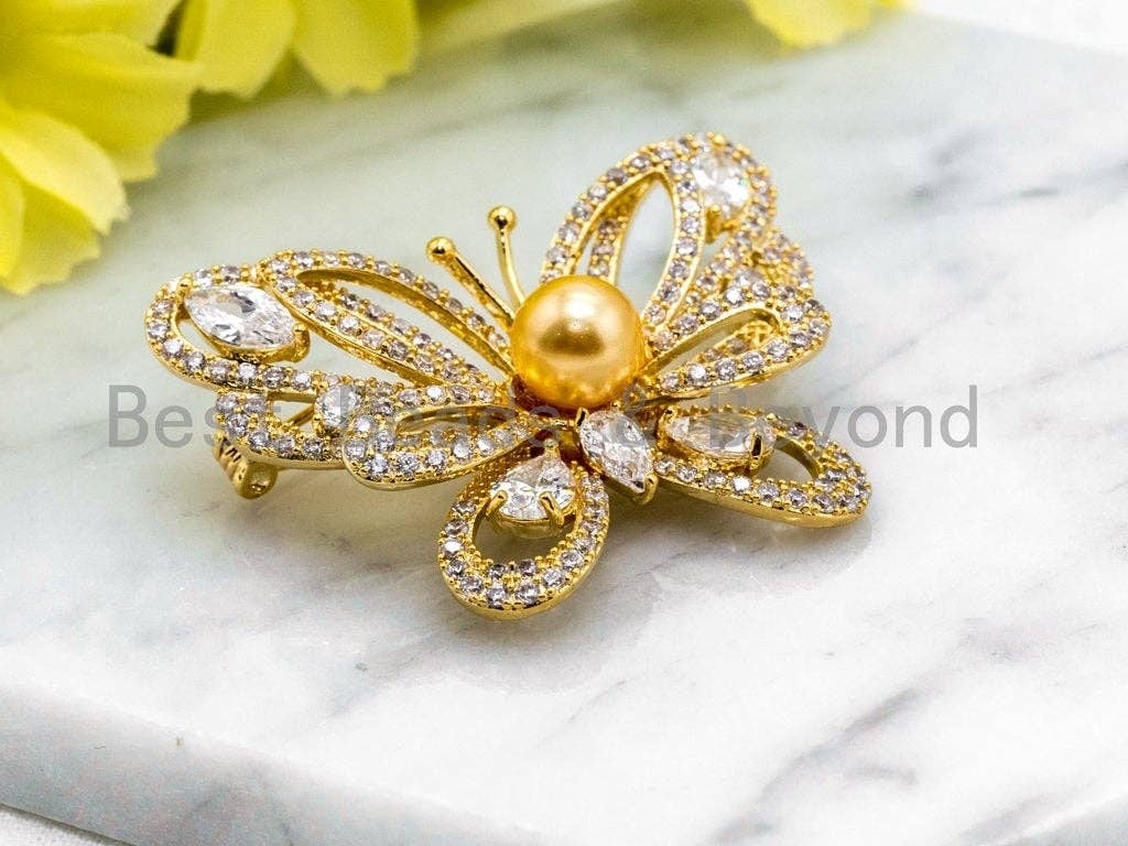 CZ Micro Pave Butterfly Brooch, Sku#P36