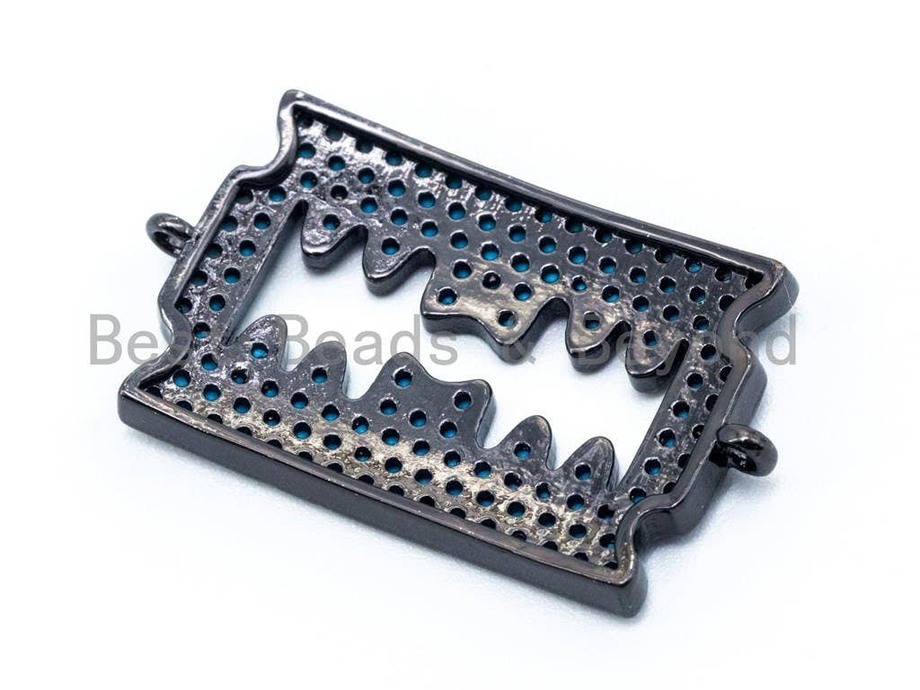 CZ Turquoise Micro Pave Razor Blade Connector, Blue CZ Pave in Gold, Silver, Black, Rose Gold Finish Charm, Bracelet Charm,15x26mm, sku#M20