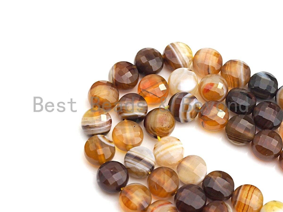 Double Sided Turtle Shell Cut Natural Agate Coin Shape beads, 6mm/8mm/10mm Agate Beads, 16" Full strand, Sku#UA01