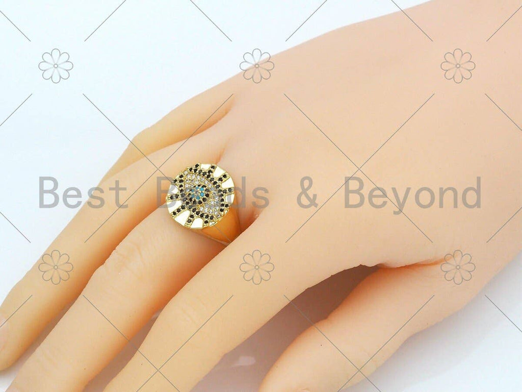 CZ Evil Eye On Oval Shape Adjustable Ring, Sku#X212