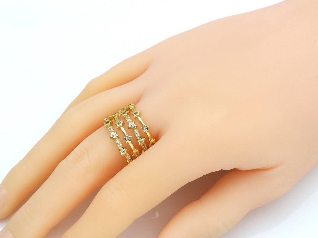 CZ Multi Lines Star Ring, Sku#X208