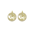 Gold CZ Tree Kitty Heart On Round Circle Charm, Sku#LD422
