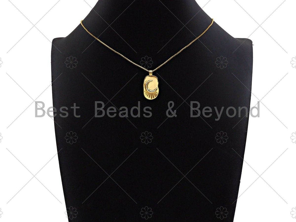 High Polished Cresent Moon On Oval Pendant/Charm, Gold Moon Tag Charm, Necklace Bracelet Charm Pendant,14x27mm, Sku#Y365
