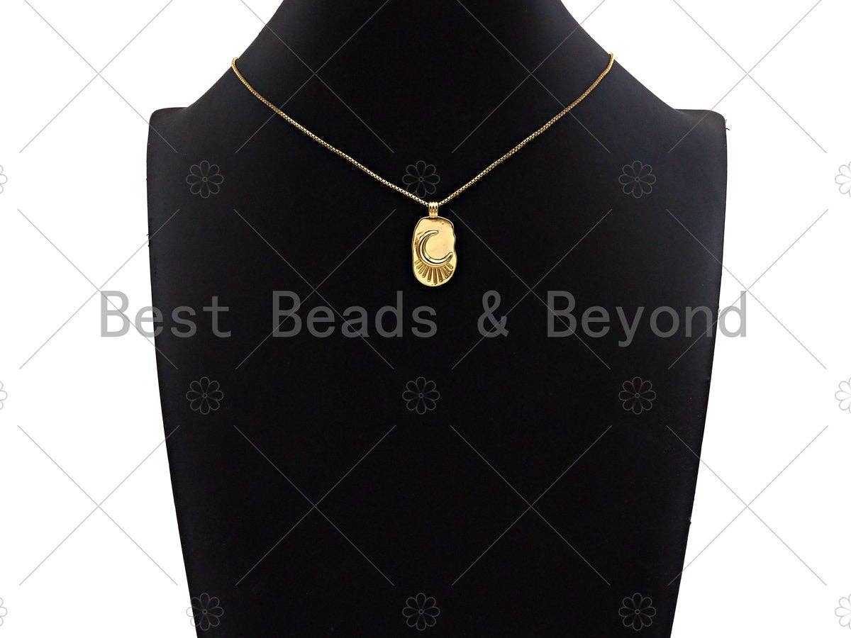 High Polished Cresent Moon On Oval Pendant/Charm, Gold Moon Tag Charm, Necklace Bracelet Charm Pendant,14x27mm, Sku#Y365