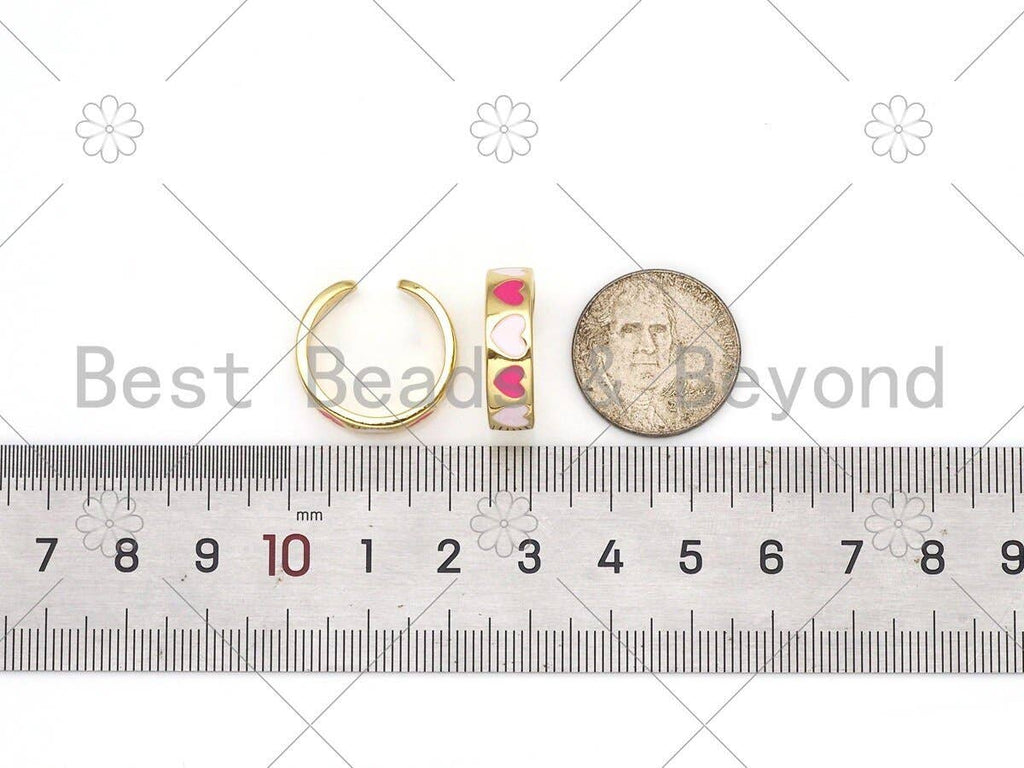 Colorful Enamel Heart On Round Adjustable Ring, Sku#LK437
