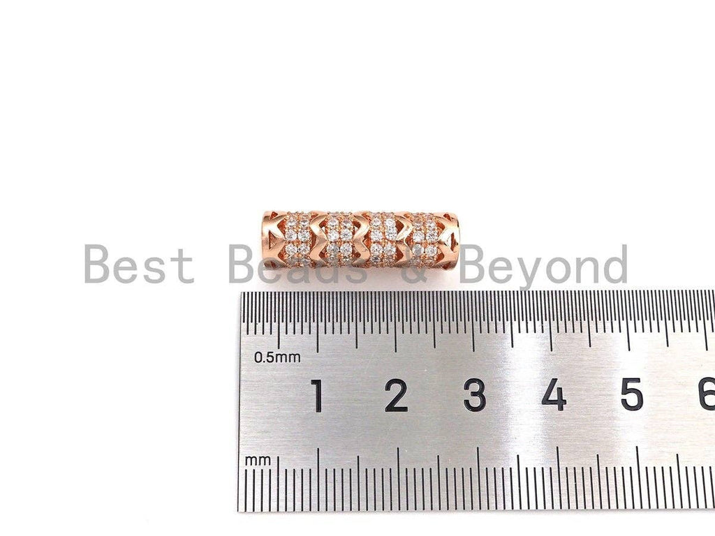 Clear CZ Micro Pave Fancy Wavy Line Big Hole Curved Tube, Cubic Zirconia Spacer Tube for Bracelet, 8x25mm, sku#Z1077