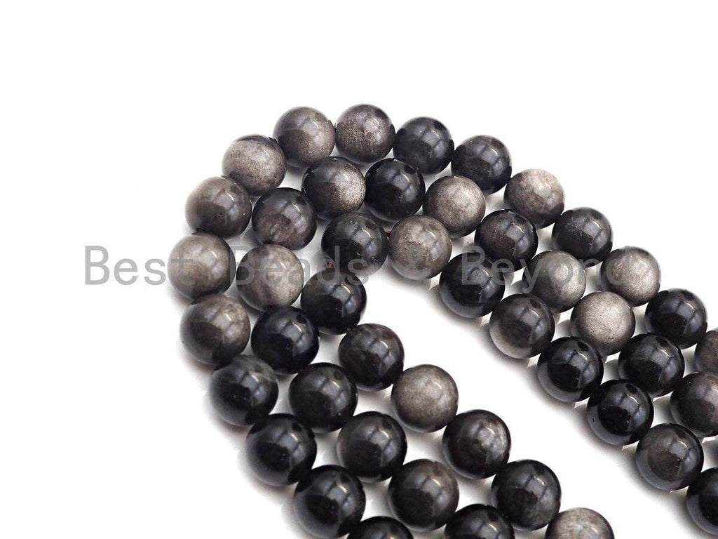 High Quality Natural Silver Obsidian, Round Smooth 6mm/8mm/10mm/12mm/14mm, 15.5" Full Strand, sku#U848