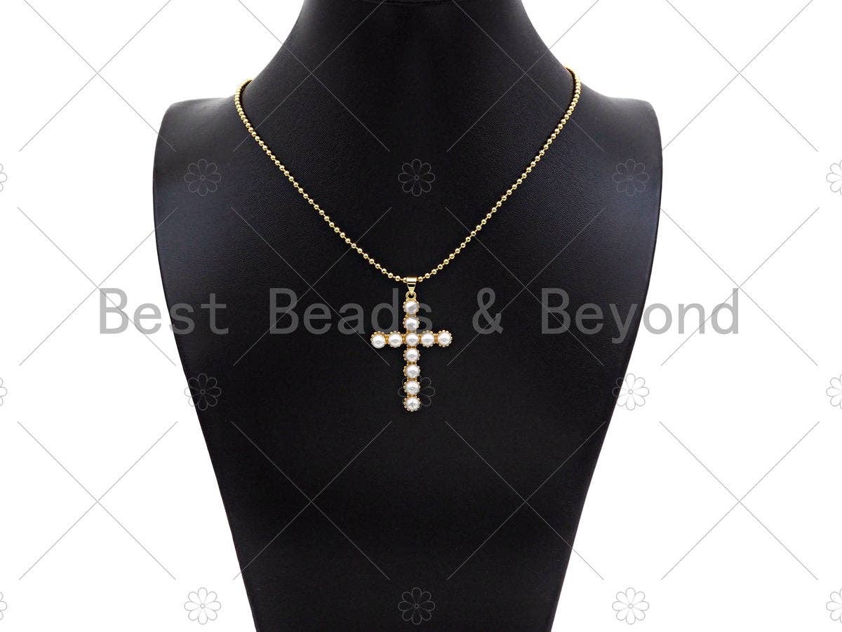Mother of Pearl Cross Shape Pendant/Charm,18K Gold MOP Charm, 27x40mm, Sku#LD30