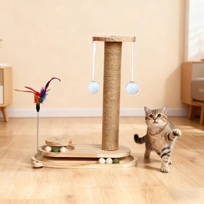 Interactive Cat Toy Set, Durable Vertical Scratcher, Scratching Post & Rolling Ball Design, Perfect for Playful Cats, Enhances Mental Stimulation