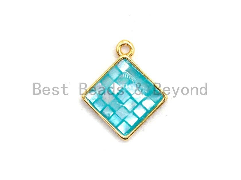 100% Natural Aqua Blue Color Shell Diamond Shape Charm/Pendant, Turquoise Blue Shell, Shell Charm, 13x16mm,SKU#Z326
