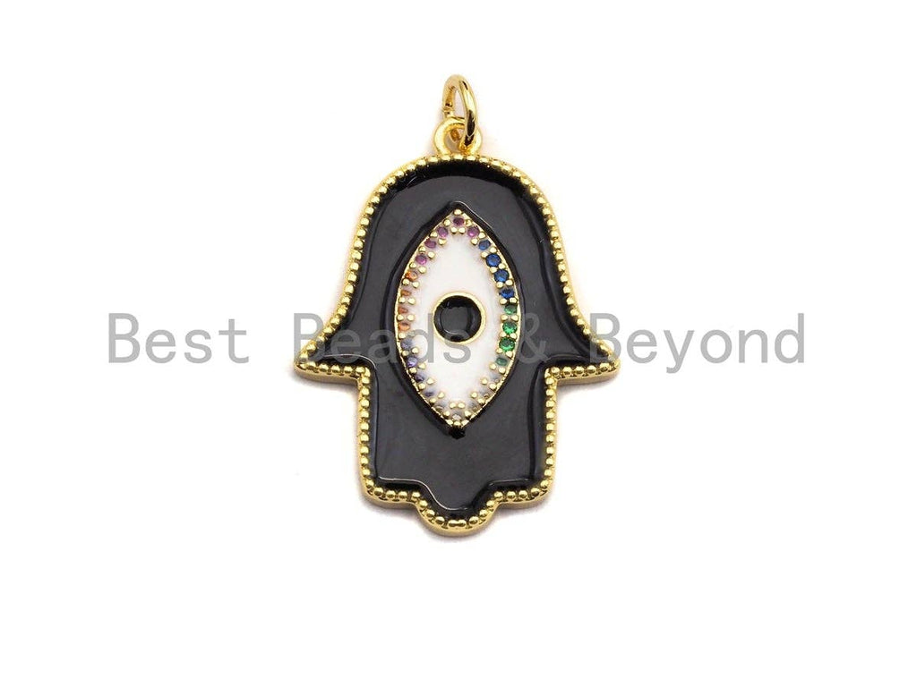 Enamel Colorful Evil eye On Hamsa Hand Pendant,CZ Micro Pave Oil Drop pendant,Enamel pendant,Enamel Jewelry,21x28mm,sku#F971