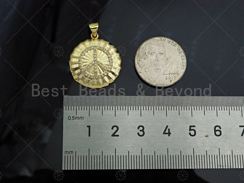 Gold Filled CZ Micro Pave Peace Sign On Web Round Shape Pendant, 18K Gold Filled Charm, Necklace Bracelet Charm Pendant,21x23mm,Sku#LK355