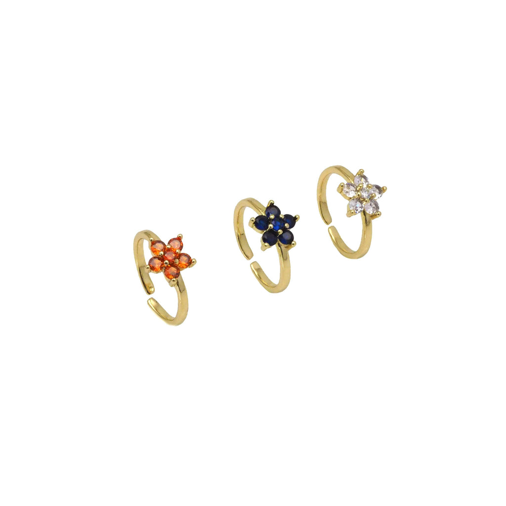 Gold Colorful CZ Flower Adjustable Ring, Sku#JL180