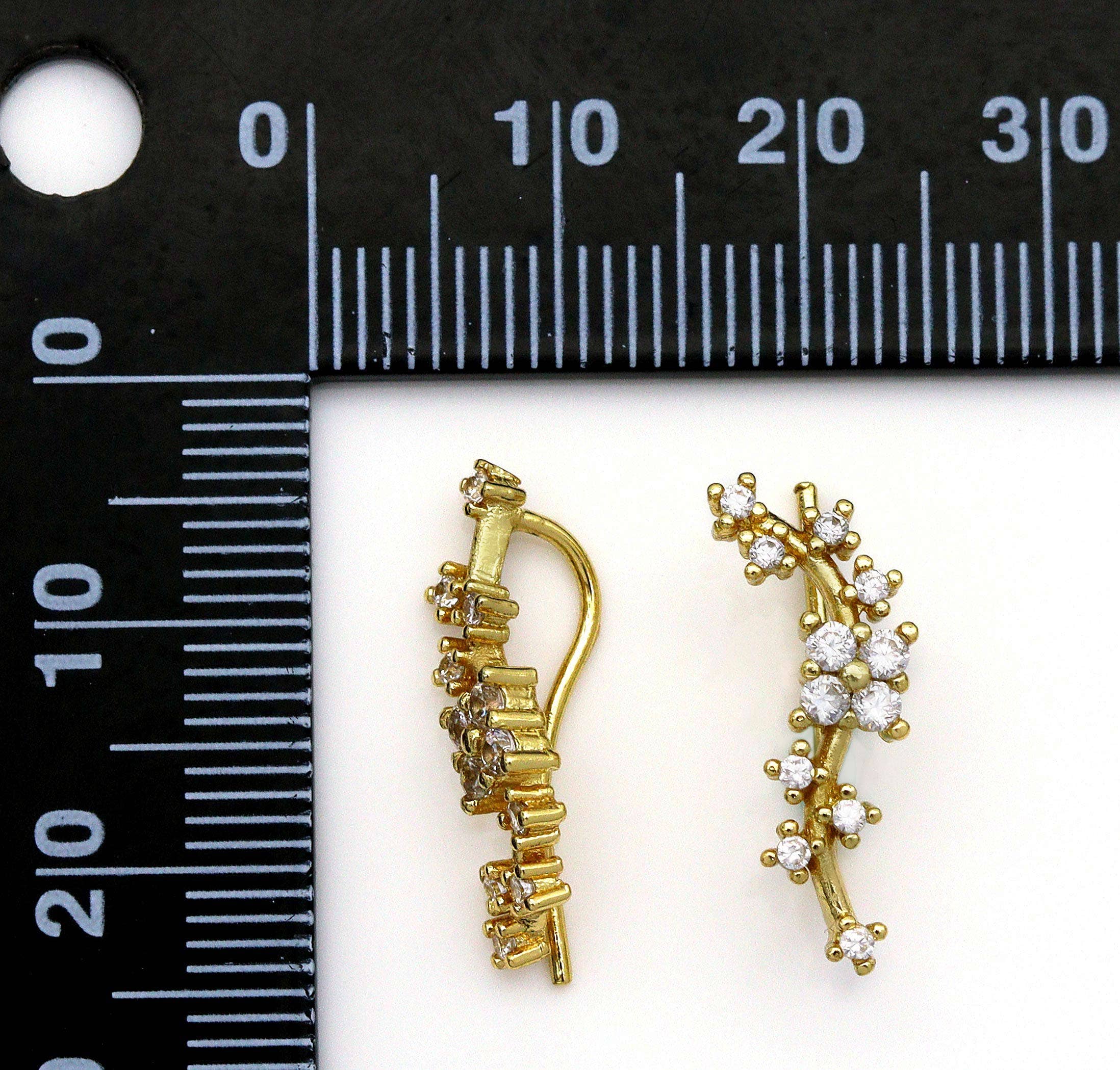 Gold Ear Climber Earring in Clear Crystal, Flower Blossom Earrings, Sku#B223